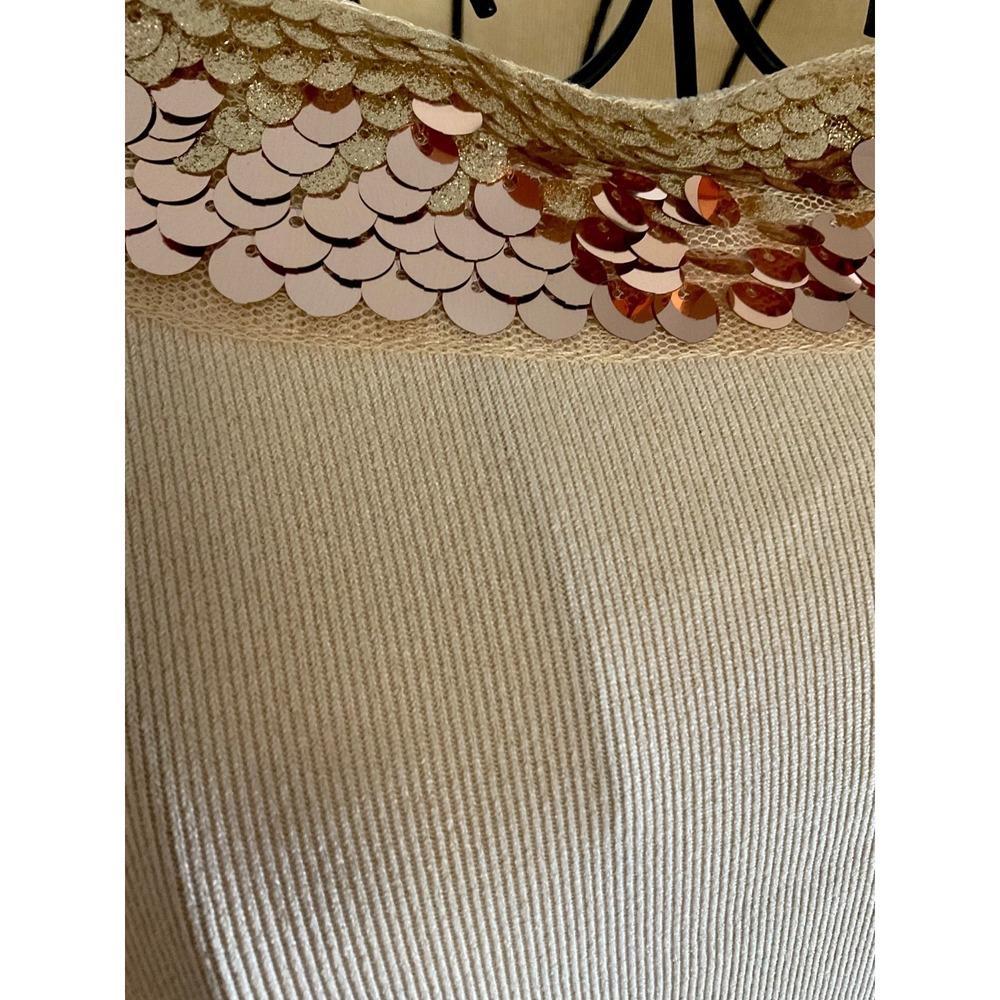 ChicMe Beige Long-sleeved Sequined Sweater Dress Sz S/M - Picture 3 of 11